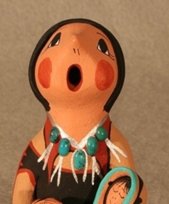 Storyteller with Two Children, One Soccer Ball, Pottery by Diane Lucero