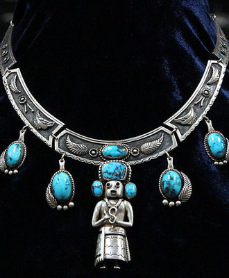 Sterling Kachina Necklace and Earrings , Jewelry by Artist Unknown