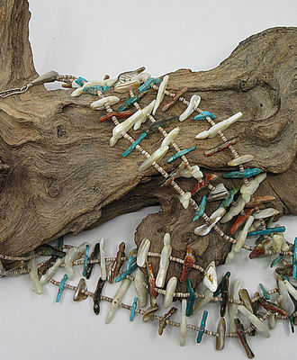 3 Strand Necklace of 87 Bird Fetishes, Jewelry by  Zuni
