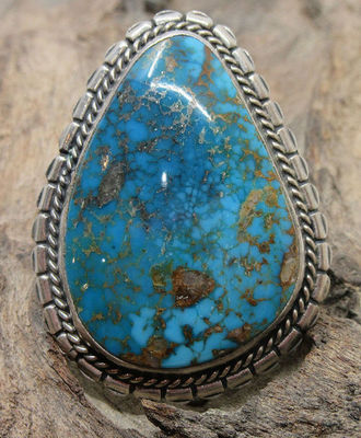 Lace Turquoise Ring with Elaborate Border, Jewelry by  Navajo
