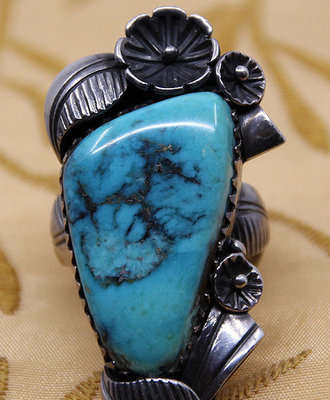 Floriform Navajo Turquoise and Silver Ring, Jewelry by  Navajo