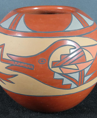 Spherical Polychrome Redware  Pottery Jar, Pottery by Nicolassa Naranjo