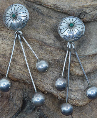 Sterling Button Earrings with Distinctive Pendants, Jewelry by Rita Touchine